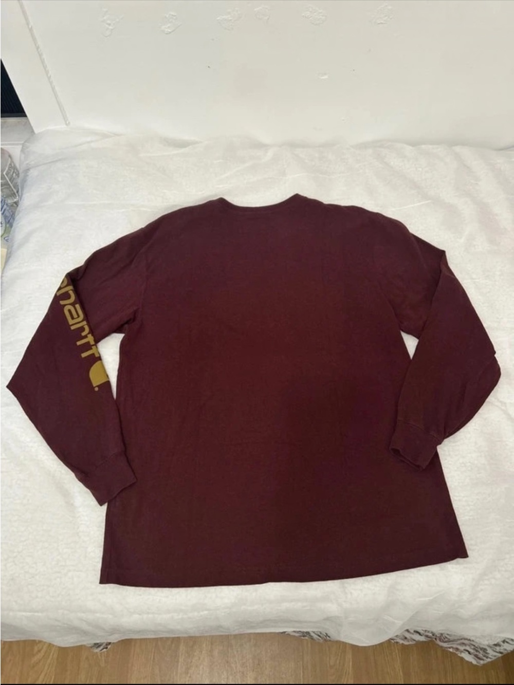 Carhartt Long Sleeve Crewneck Shirt in Maroon with Gold Sleeve Logo